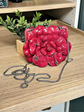 Brighton Floral Chain Clutch Pink Patent Leather Like New!